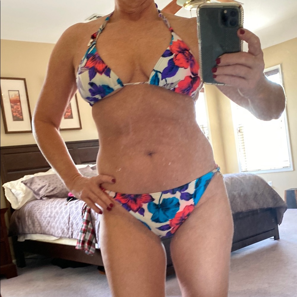 Floral Bikini Set - Blue and Pink